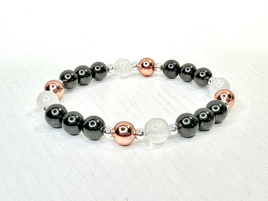EMF Protection Bracelet with Shungite, Selenite, Silver, and Copper | Handmade Healing Jewelry