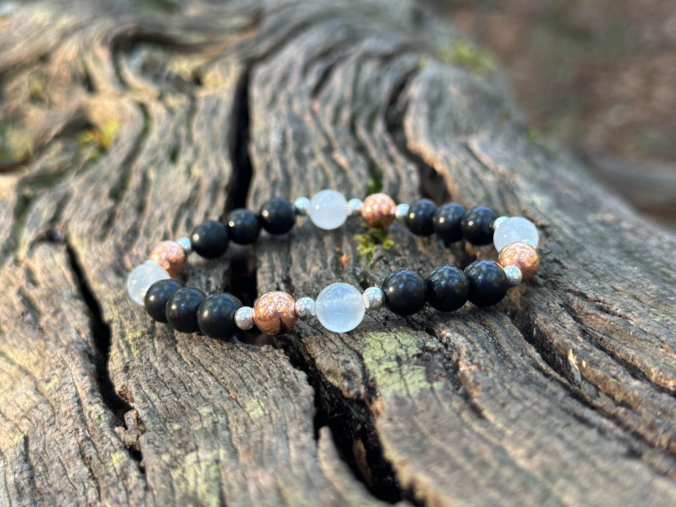 EMF Protection Bracelet with Shungite, Selenite, Silver, and Copper | Handmade Healing Jewelry