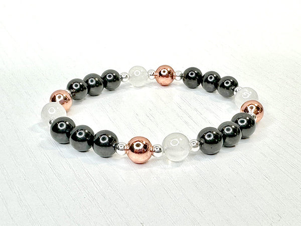 EMF Protection Bracelet with Shungite, Selenite, Silver, and Copper | Handmade Healing Jewelry